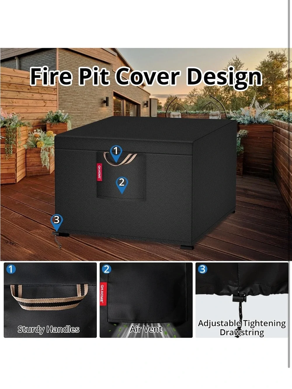 32’’ Fire Pit Cover Square for 31/32 inch Fire Pit/Table, Waterproof